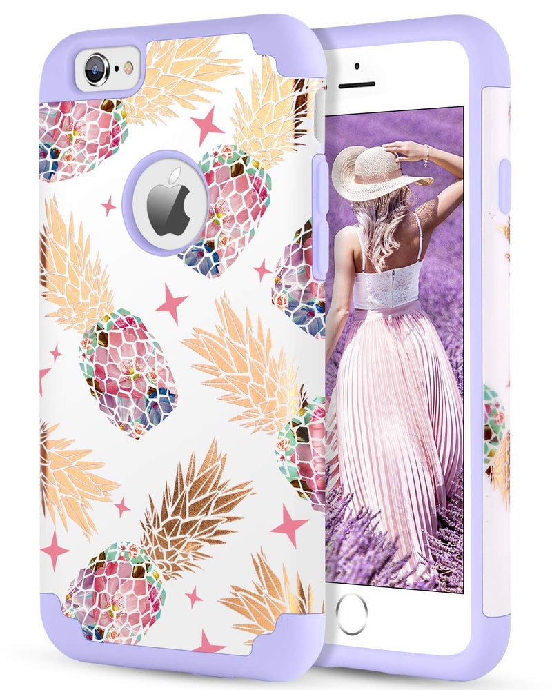 BENTOBEN Case for iPhone 6s, Cases for iPhone 6,Slim Colorful Pineapple Dual Layer Hybrid Shockproof Hard Back Bumper Protective Case for iPhone 6/6s,White/Purple - Image 1